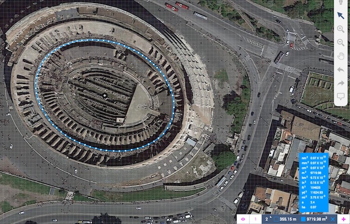 Area of the Colosseum in meters using Land Area Calculator