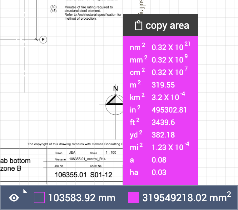 Copy the area calculator results to the clipboard.