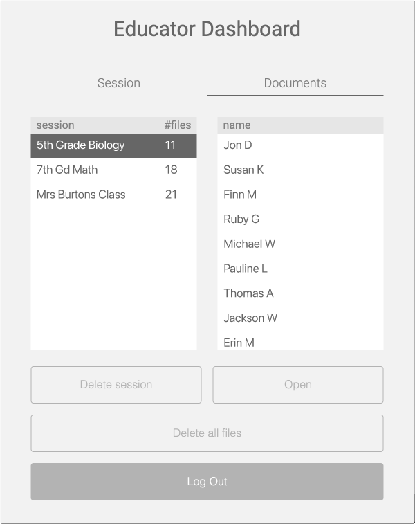 Educator Dashboard to manage Free Area Calculator sessions.