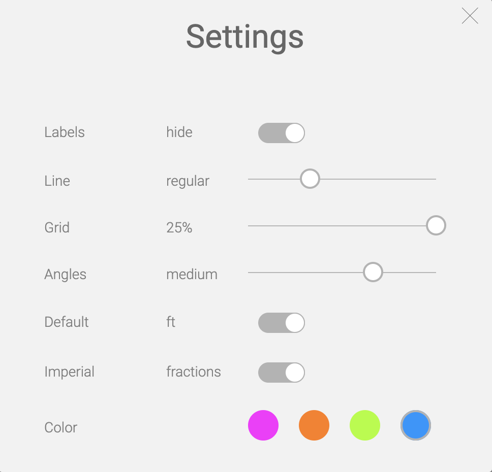 Drawing Settings for Area Calculator.